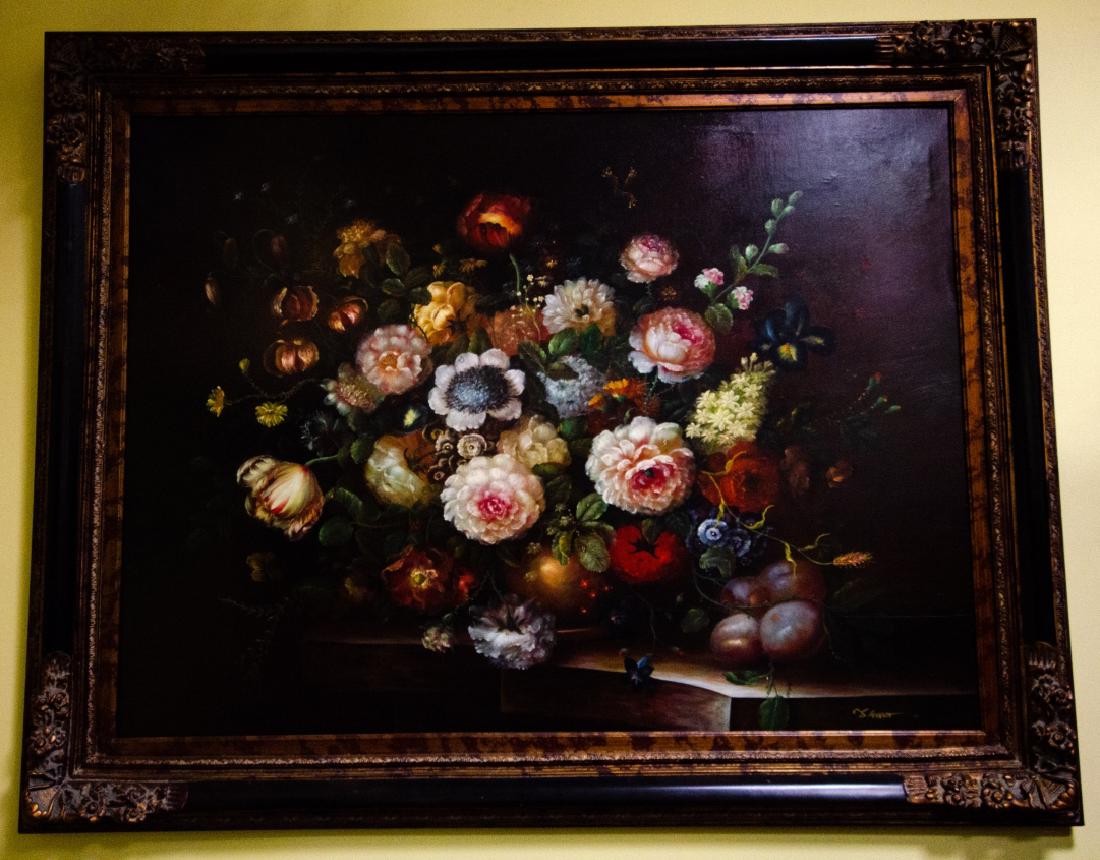 Old Dutch Master Style Framed Floral Oil Painting (1 of 8)