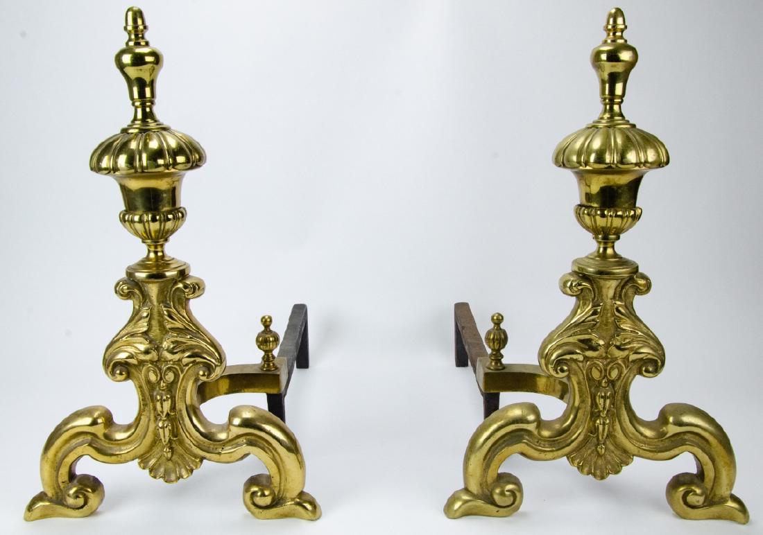 Pair French Rococo Brass Fire Place Andirons (1 of 6)