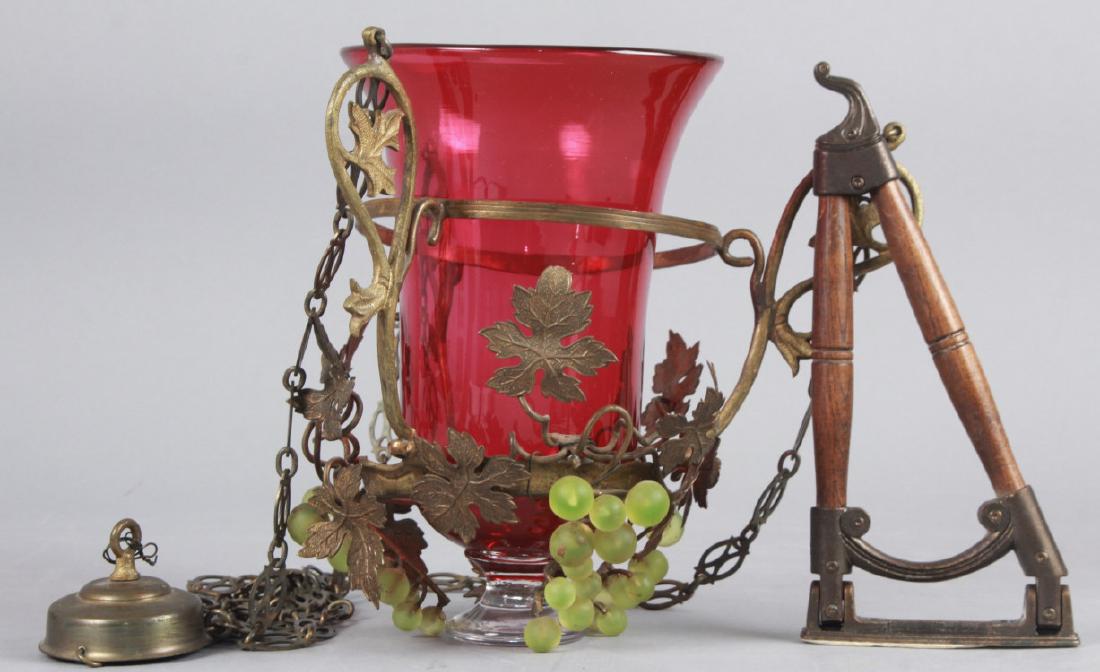 Ormolu Metal & Grape Motif Wall Lantern Sconce (1 of 5)