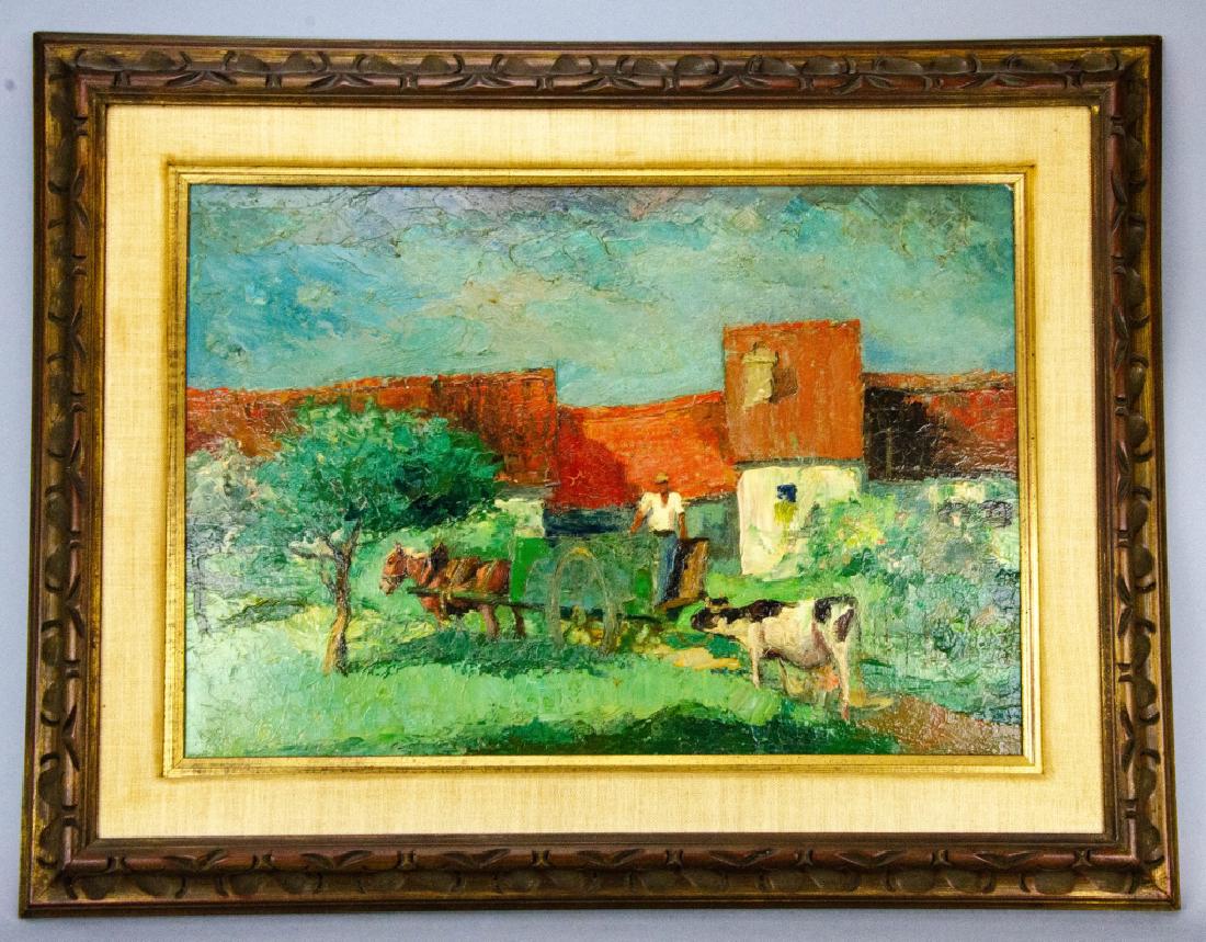 D Rouviere Oil Painting French Pastoral Landsscape: D. Rouviere Oil Painting French Pastoral Landsscape. This oil on board painting depicting a French pastoral landcape is signed "D. Rouviere" in the lower right. Attributed to Daniel Rouviere (French, 