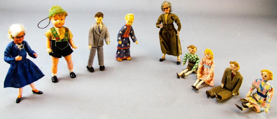 Collection of Antique & Vintage Dollhouse Dolls: Collection of Antique & Vintage Dollhouse Dolls. Dolls house size miniature dolls. One is older composition.