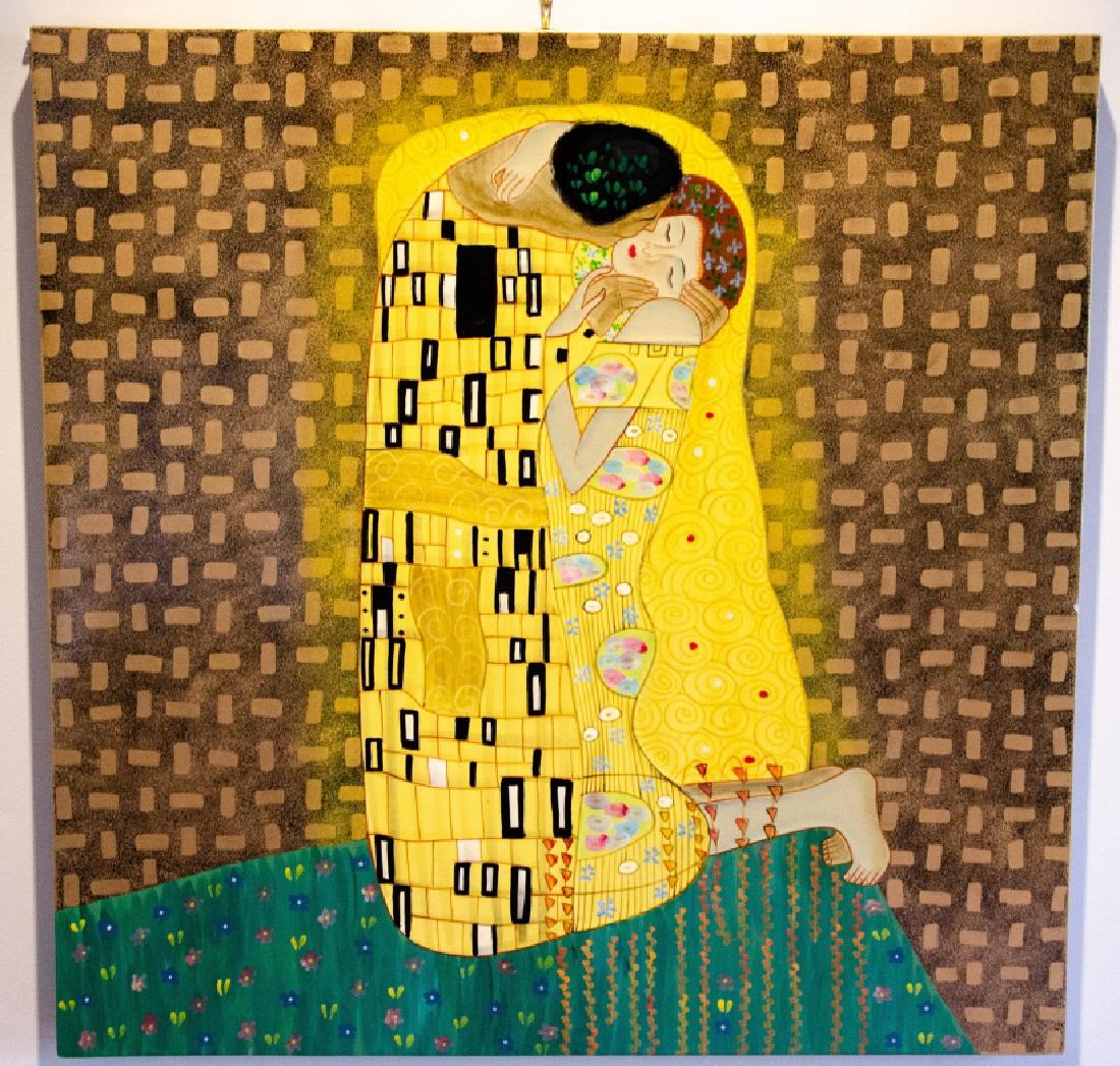 Gustav Klimt Style Contemporary Wall Art Panel: Gustav Klimt Style Contemporary Wall Art Panel. Measures 35 x 35 inches. Property of a Larchmont, New York estate.