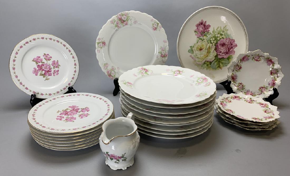 Collection Austrian Porcelain Mixed Rose Patterns: Collection Vintage Austrian Porcelain Mixed Rose Patterns. Assortment of porcelain plates in mixed styles and rose patterns from Austran and Japan. Includes Wheelock, Oberpfalz, and Noritake from Japa