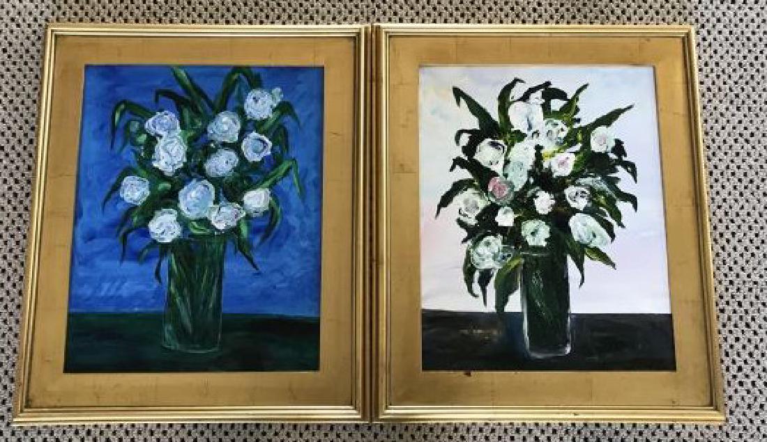 Barbara Fix - Pr Contemporary Still Life Paintings: Barbara Fix - Pair of Contemporary Still Life Paintings. Floral scenes. One measures 25.5 x 21.5 inches. Property of a Larchmont, New York estate.