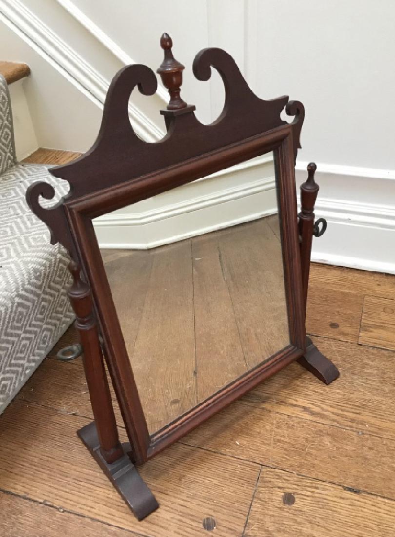 Antique Mahogany Tone Table Top Vanity Mirror: Antique Mahogany Tone Table Top Vanity Mirror. Measures 23 x 16.5 inches. From a Katonah, New York estate.