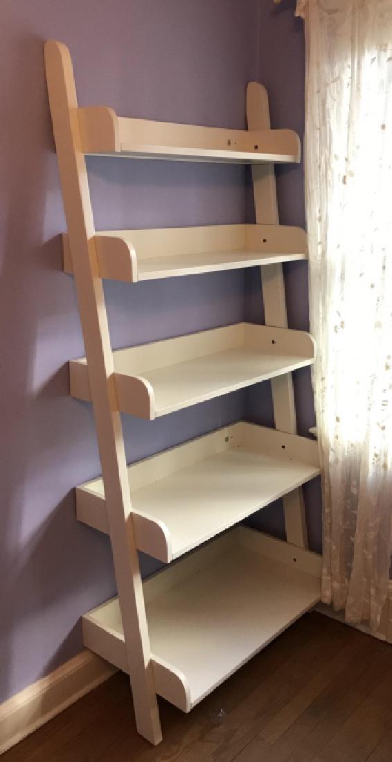 Contemporary White Step Ladder Form Bookcase: Contemporary White Step Ladder Form Bookcase. Measures 75.5 x 34 x 17.5 inches. From a Katonah, New York estate.