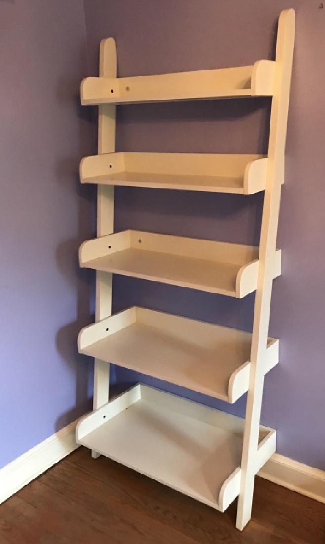 Contemporary White Step Ladder Form Bookcase: Contemporary White Step Ladder Form Bookcase. Measures 75.5 x 34 x 17.5 inches. From a Katonah, New York estate.