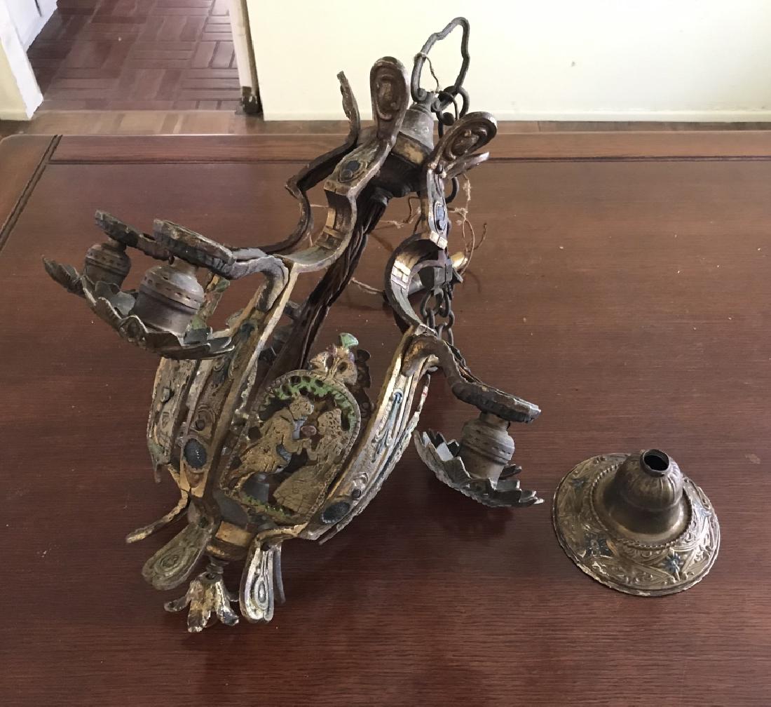 Antique Ormolu Art Nouveau Style Chandelier: Antique Ormolu Art Nouveau Style Chandelier. Measures 27 inches in length, plus chain and 17.5 inches in diameter. Property of a Katonah, New York estate.
