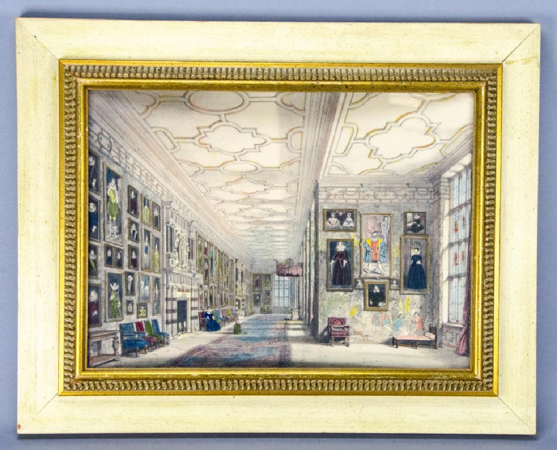 Joseph Nash 1840 Lithograph Print Palace Interior: Joseph Nash 1840 Lithograph Print Palace Interior. This hand colored lithograph print depicting a palace interior done by Joseph Nash in 1840 is professionally framed. Frame measures 16.5 inches x 20.