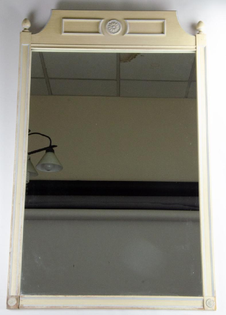 Mid Century Neo Classical White Washed Mirror: Mid Century Neo Classical Style White Washed Mirror. Light blue handpainted trim. 46 inches x 29 inches