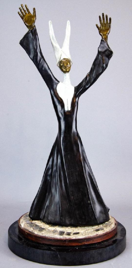 Jerry Hammer - Cold Painted Praising Nun Statue: Jerry Hammer - Cold Painted Bronze of a Nun. Marble base. Measures 19 x 9 inches.