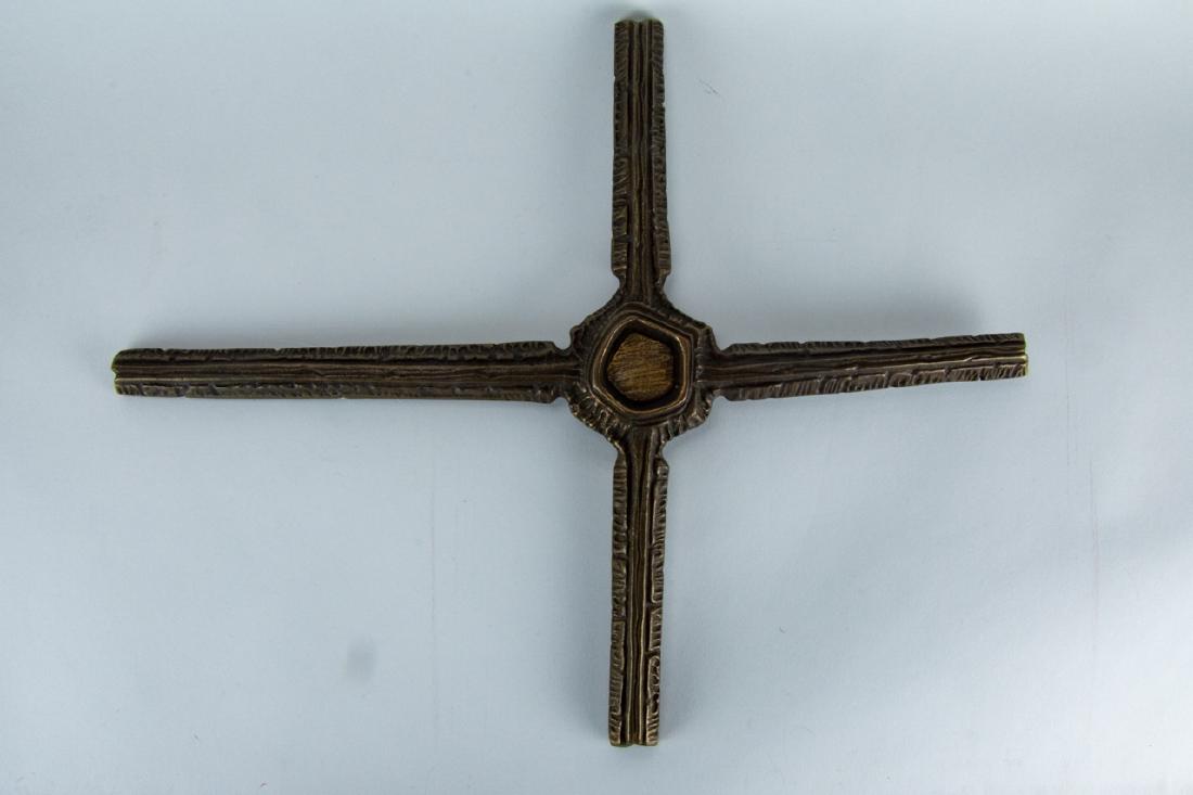 Antique Brass Cross / Crucifix Wall Hanging: Antique Brass Cross / Crucifix Wall Hanging. Textured brass cross form wall decoration. 16 inches x 12 inches x 1inch.