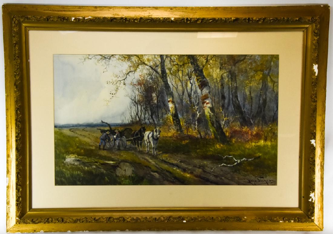 Hugo Anton Fisher Framed Watercolor Horse Cart (1 of 8)
