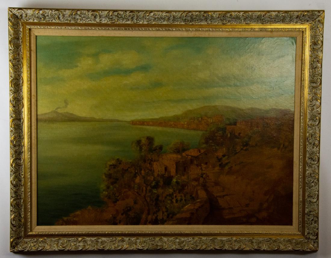 Large Italian Coastal Painting w Mount Vesuvius (1 of 15)