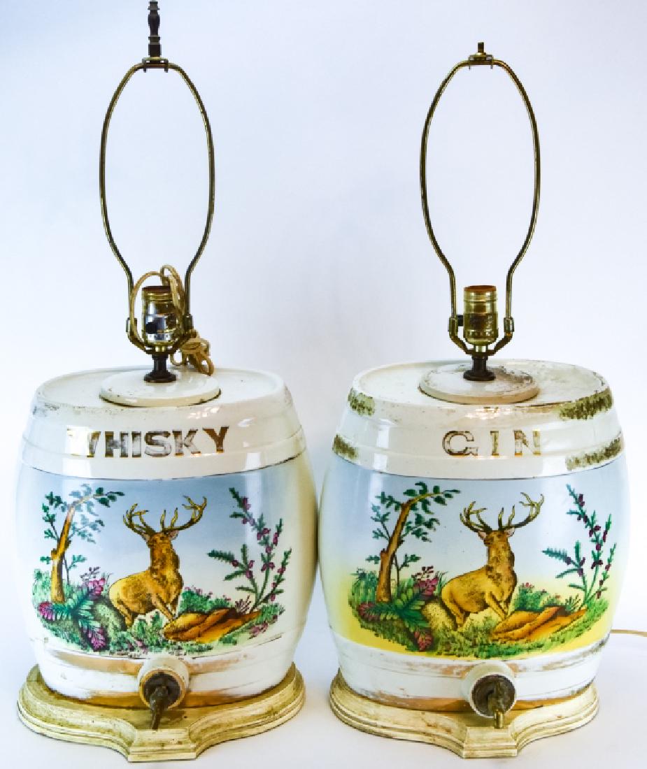 Pair Vintage Porcelain Barrel Cask Converted Lamps (1 of 10)