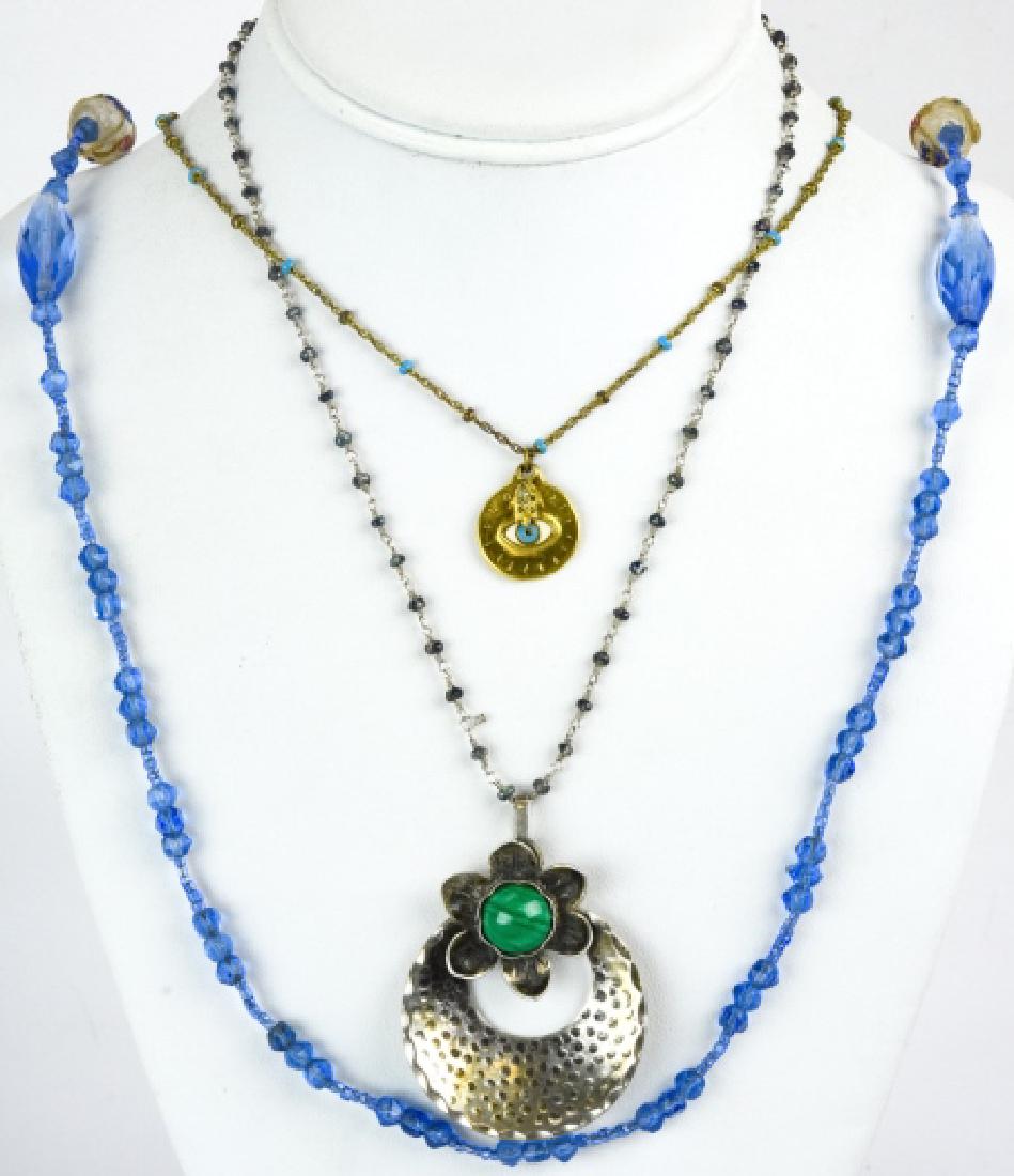 Three Vintage Necklaces - Art Glass & Malachite: Three Vintage Necklaces - Art Glass & Malachite