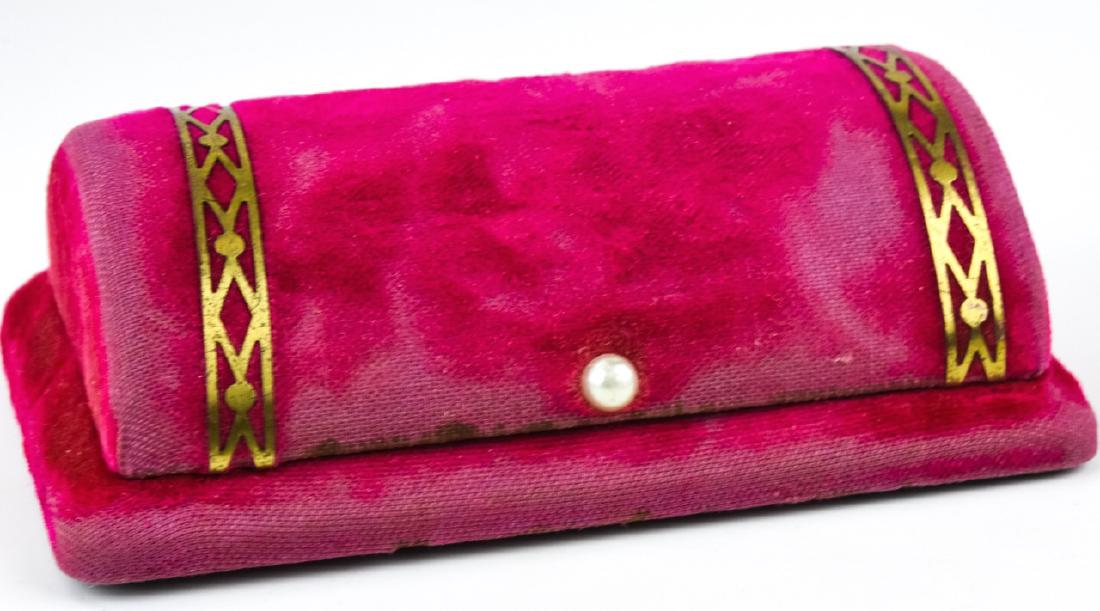 Antique Red Velvet & Ormolu Dome Top Jewelry Box: Antique Red Velvet & Ormolu Dome Top Jewelry Box. Measures 4.25 x 2.75 inches.