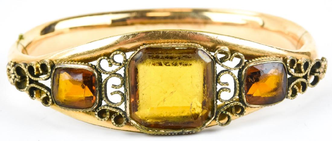 Antique Gold Filled Amber Crystal Bangle Bracelet (1 of 5)