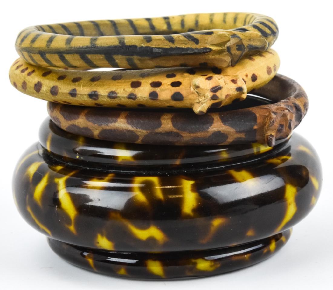 4 Hand Carved Wooden Bracelets Animal Themed (1 of 6)