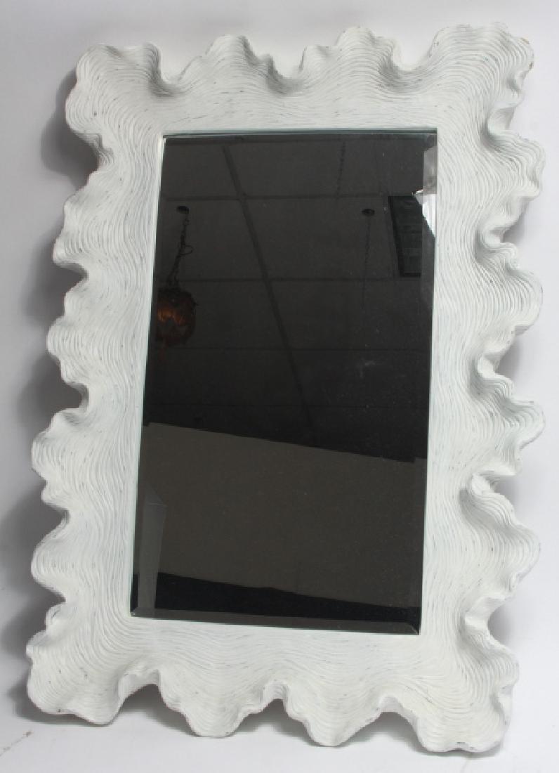 Ballard Design Atoll White Scroll Mirror: Ballard Design Atoll White Scroll Mirror. Mirror has a white scrolled composite frame and a beveled glass mirror. Can be hung vertically or horizontally. 36 inches x 25 inches