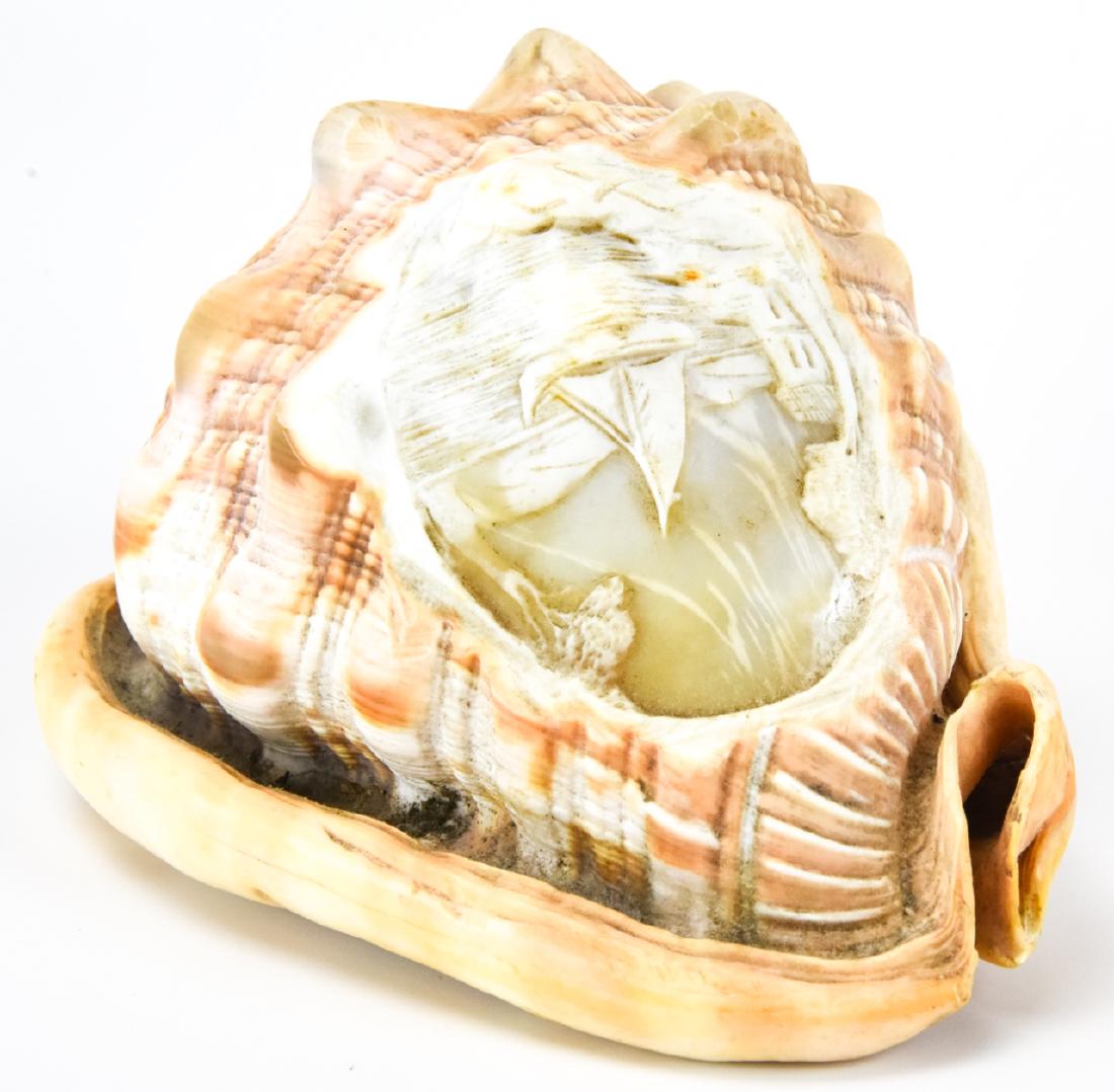 Hand Carved Natural Shell Cameo w Sail Boat Motif (1 of 5)