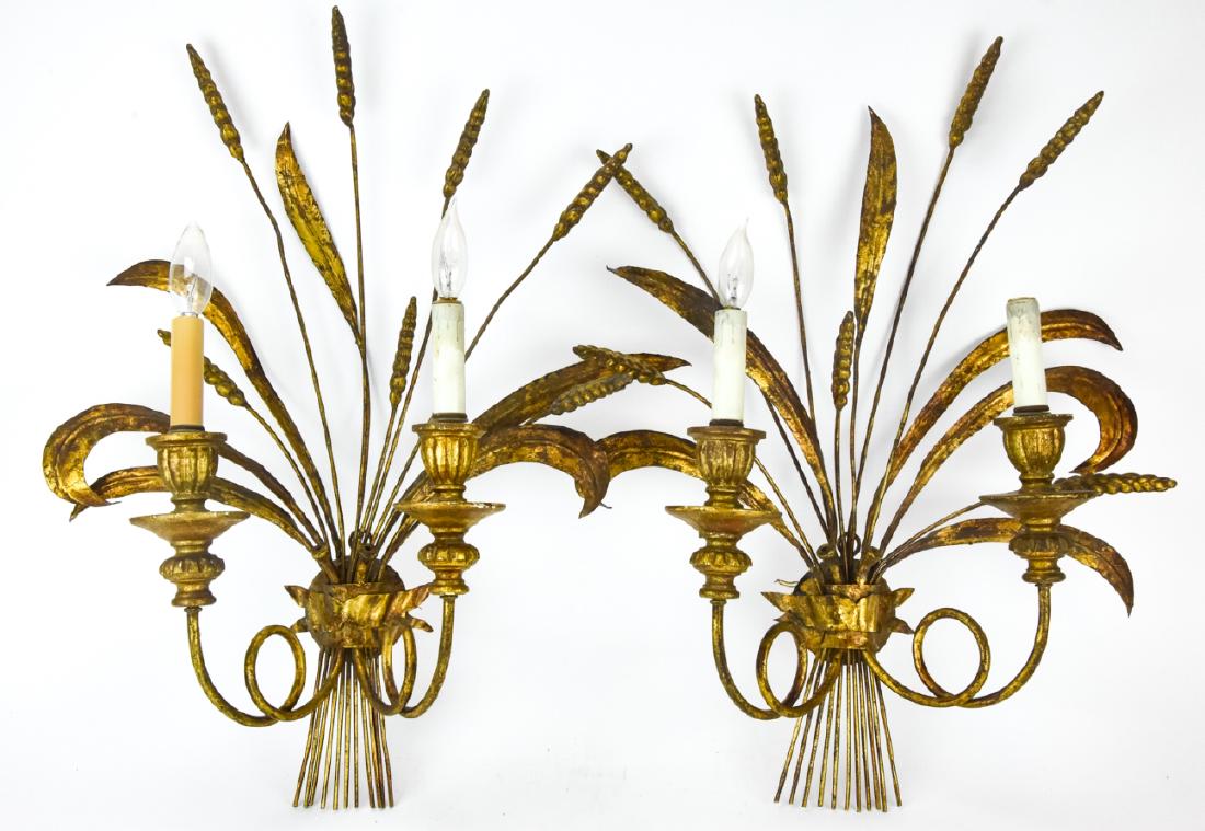 Hollywood Regency Style Wheat Motif Wall Sconces (1 of 10)
