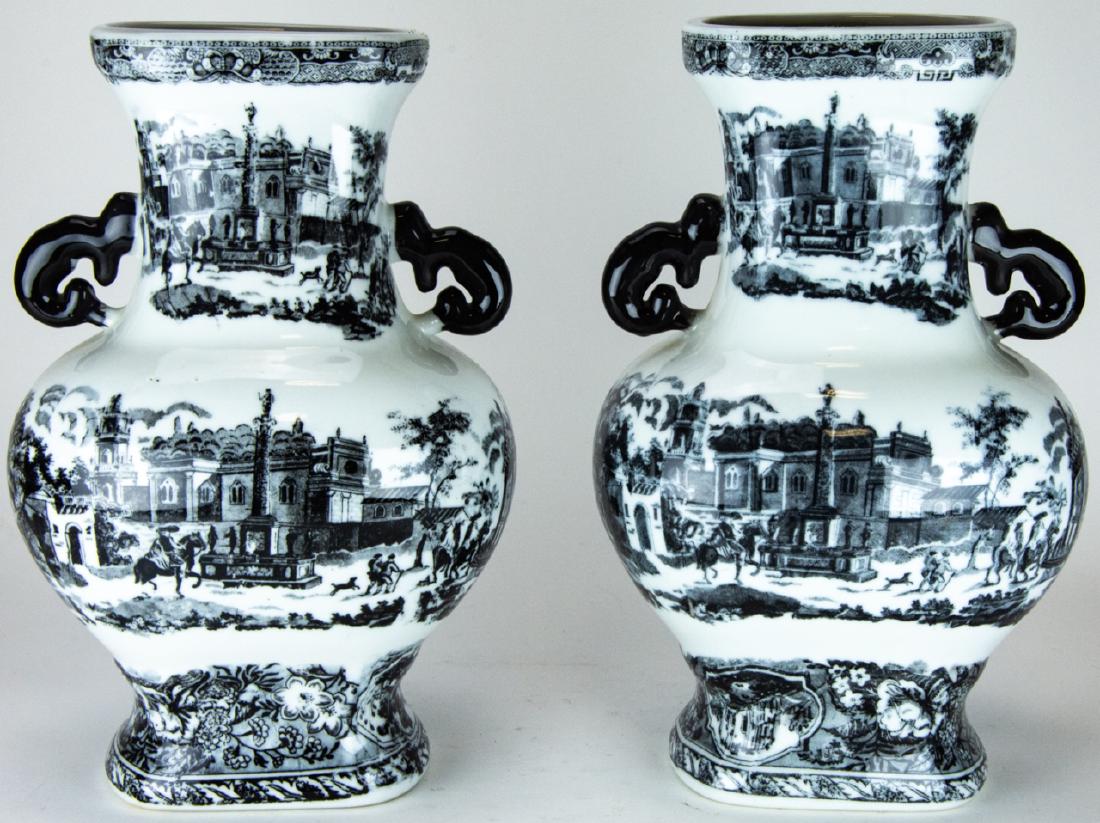 Pair Victoria Ware Ironstone Black & White Vases (1 of 7)