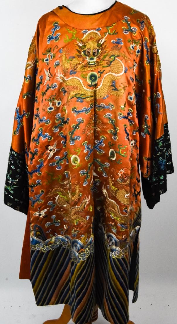 Antique Chinese Embroidered Dragon Silk Robe