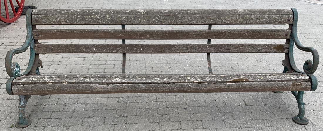 Antique Cast Iron & Wood Garden / Park Bench: Antique Cast Iron & Wood Garden / Park Bench. Salvage bench with cast iron sides and some original wooden slats. 29.5 inches x 90 inches x 26 inches.