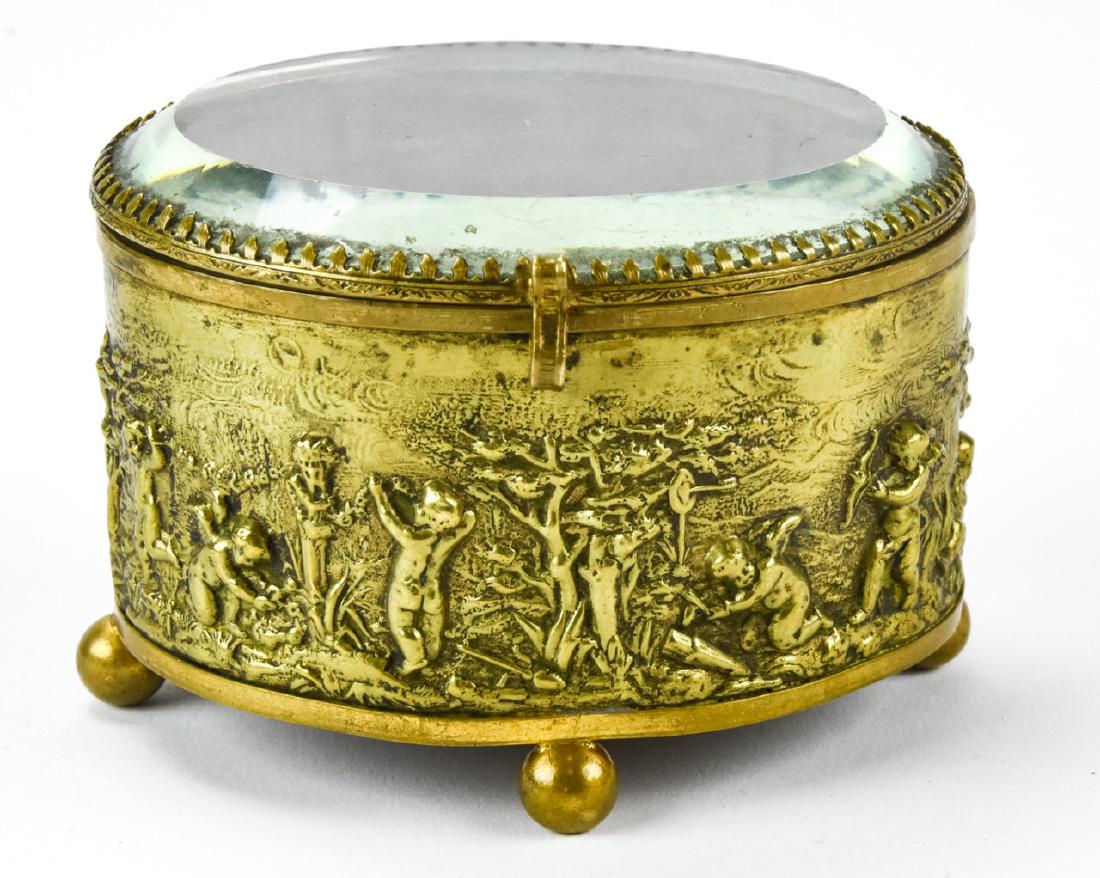 Antique C 1900 Ormolu & Tufted Silk Lined Box (1 of 6)