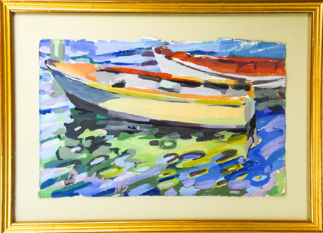 20th C Impressionist Style Boat Scene Painting (1 of 8)