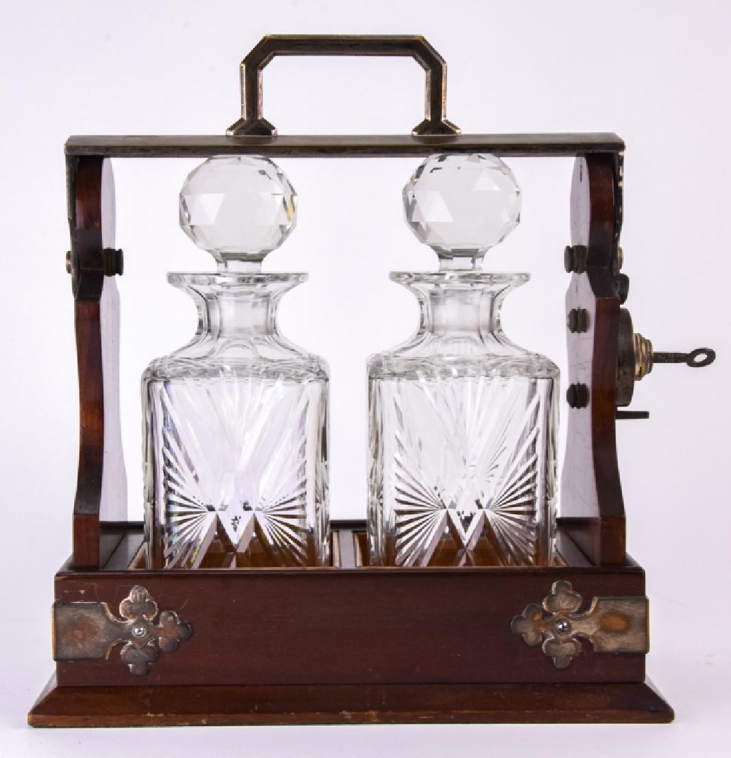 Antique Wood + Brass 2 Decanter Tantalus (1 of 10)