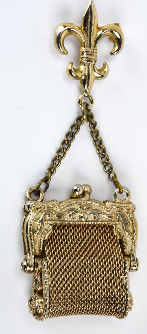 Fleur de Lis Brooch w Pill Box Purse Pendant: Fleur de Lis Brooch w Pill Box Purse Pendant. Measures 3.75 inches in length.