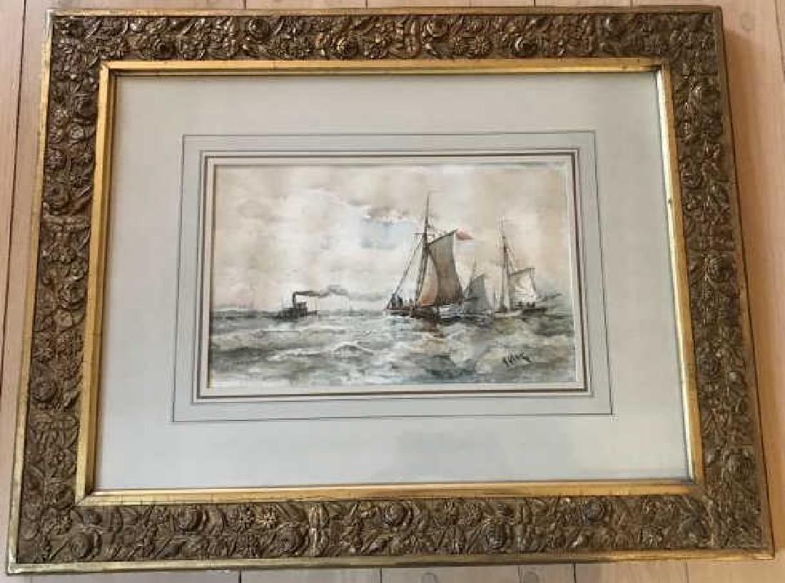 Harry Chase Seascape w Ship Watercolor Painting (1 of 5)