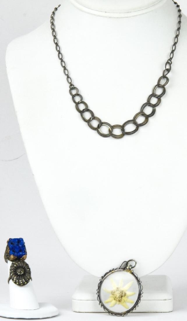 Four Sterling & Silver Jewelry Pieces: Four Sterling & Silver Jewelry Pieces - Including Lapis Glass and Marcasite.