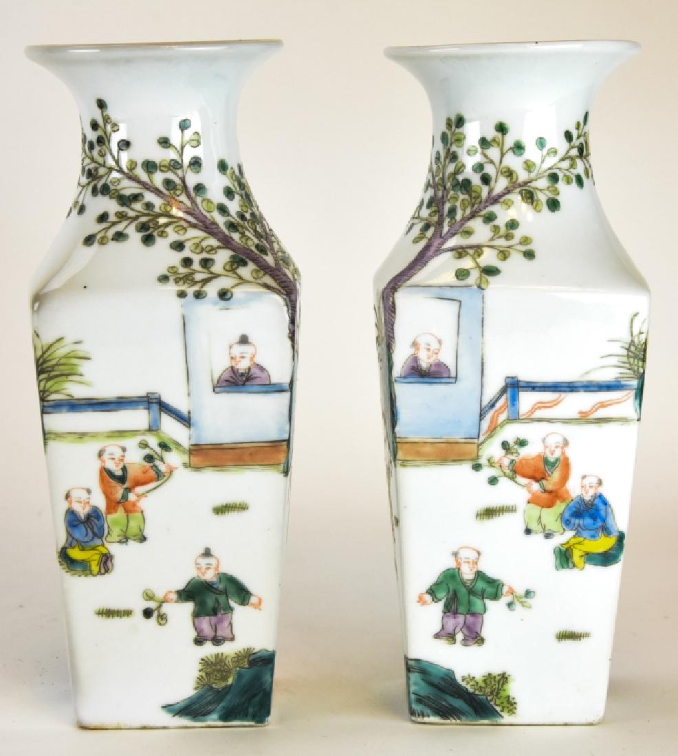 Pair Chinese Hand Painted Porcelain Square Vases (1 of 9)