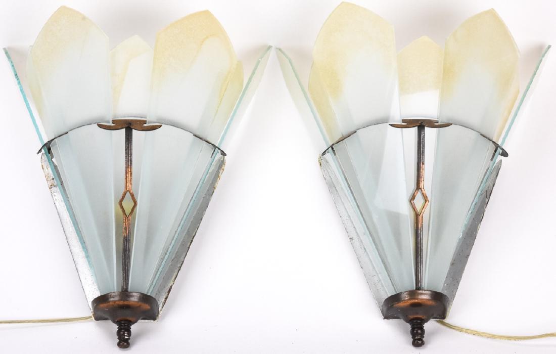 Pair of Antique Art Deco Cut Glass Wall Sconces (1 of 9)