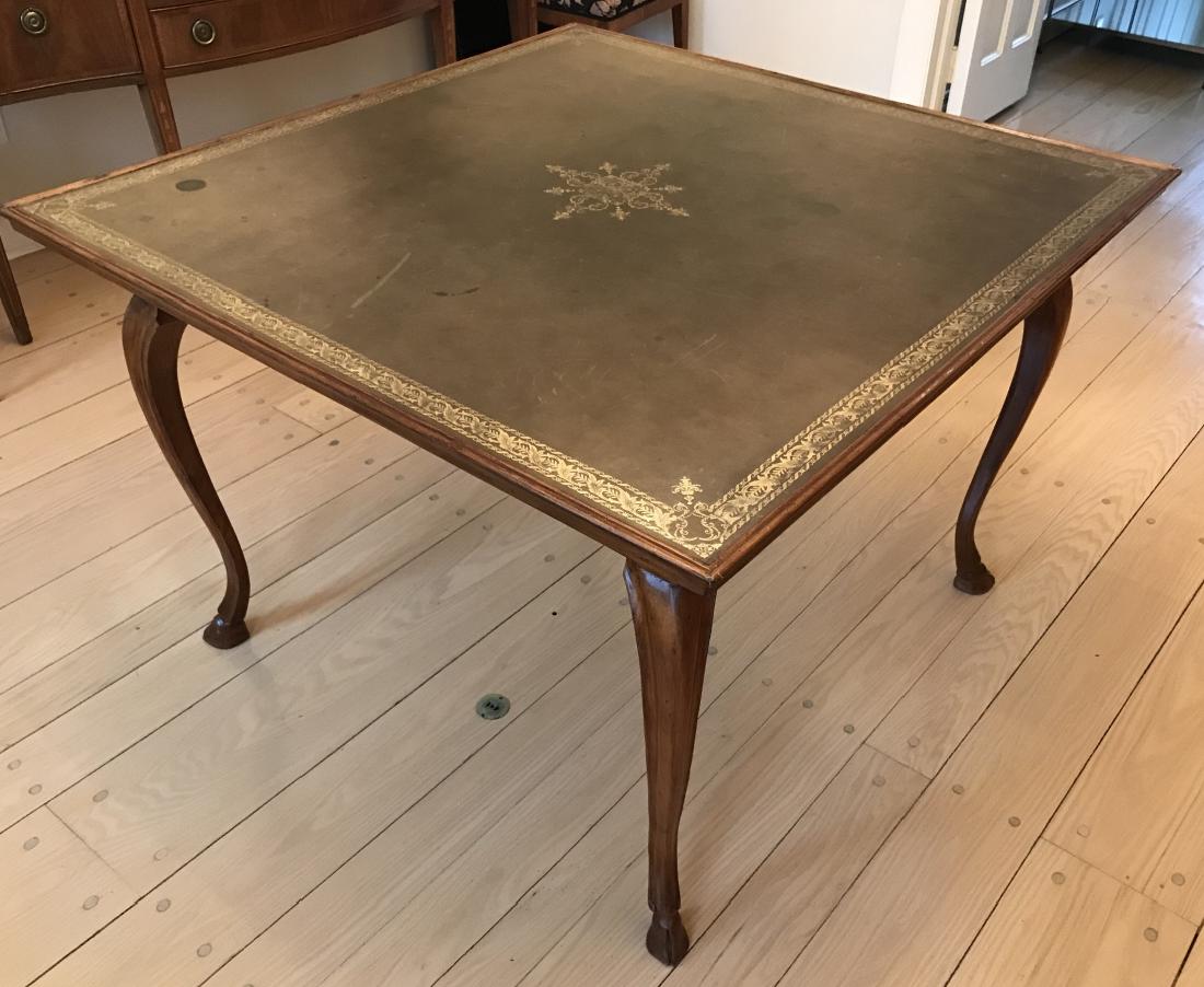 Embossed Green & Gold Leather Top Games Table (1 of 4)