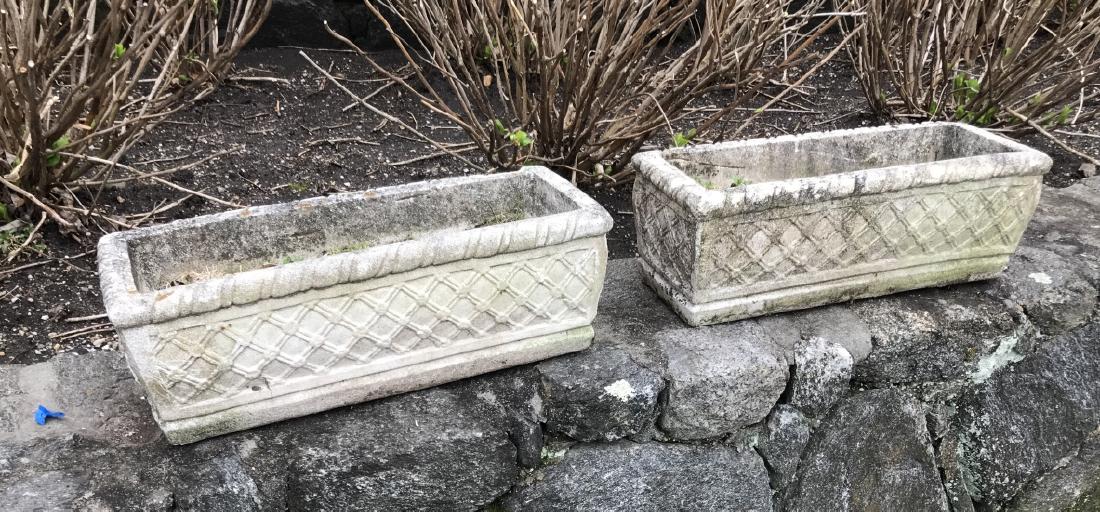 Pair of Cast Stone Rectangular Garden Planters (1 of 3)