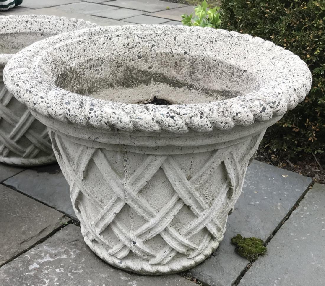 Pair Cast Concrete Lattice Work Motif Garden Pots (1 of 2)