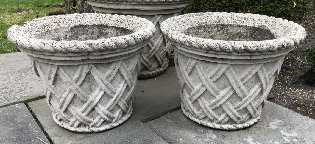 Pair Cast Concrete Lattice Work Motif Garden Pots (1 of 2)