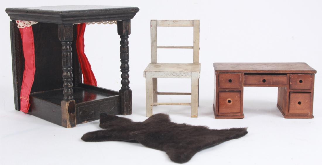 Antique Dollhouse Furniture & Bear Skin Rug (1 of 6)