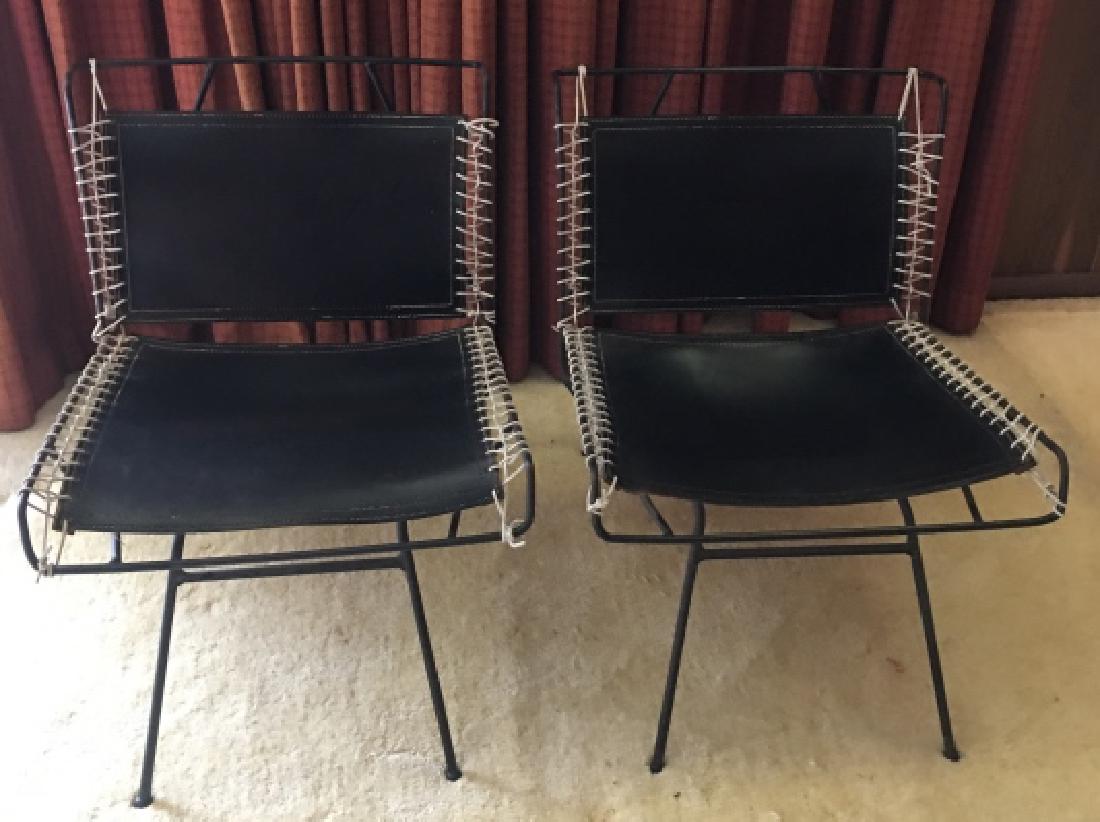 Pair Mid Century Modern Style Leather Side Chairs (1 of 4)