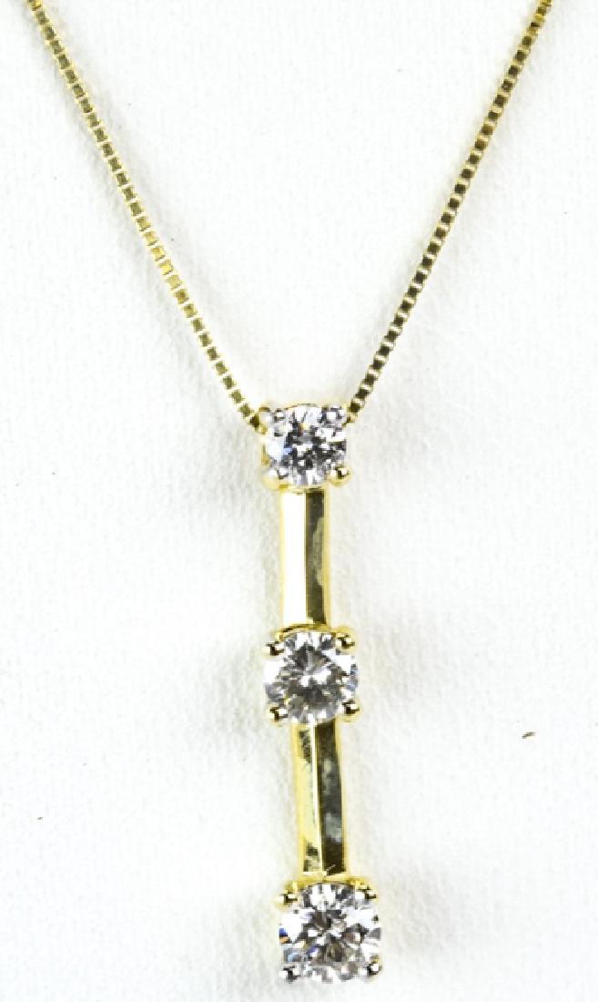 14kt Yellow Gold Necklace w Three Diamond Pendant (1 of 6)