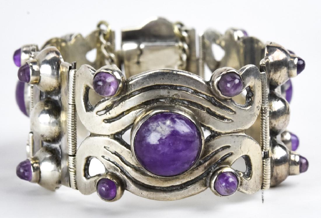 Vintage Sterling Silver & Amethyst Panel Bracelet (1 of 6)
