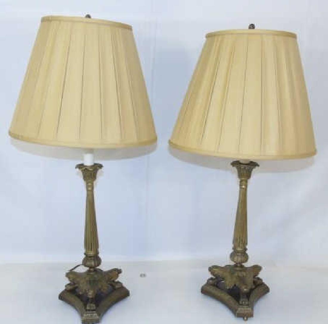 Pair Gilt Metal Empire Style Candlestick Lamps (1 of 3)
