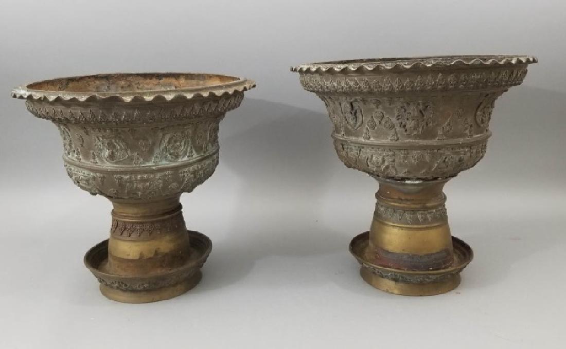 Antique Southeast Asian Bronze Urns w Sacred Image (1 of 3)