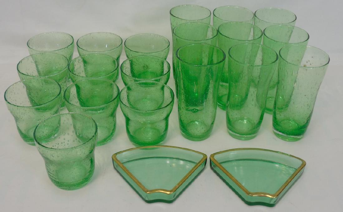 Group of Green Glass Hand Blown Tumblers in 2 Size (1 of 3)
