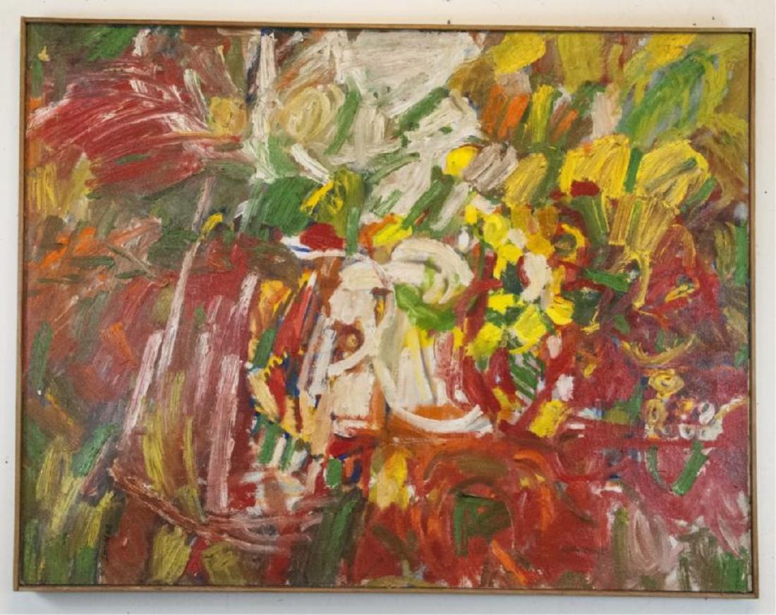 Mid Century Modern Abstract Painting: Mid Century Modern Abstract Painting. This original midcentury modern oil painting done in an abstract expressionist style is signed and dated "Levim 62". 27.5 inches x 35.5 inches.