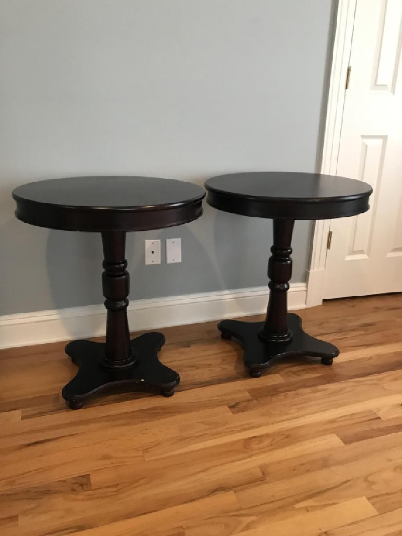 Pair Mahogany Tone Round Pedestal Base End Tables (1 of 2)